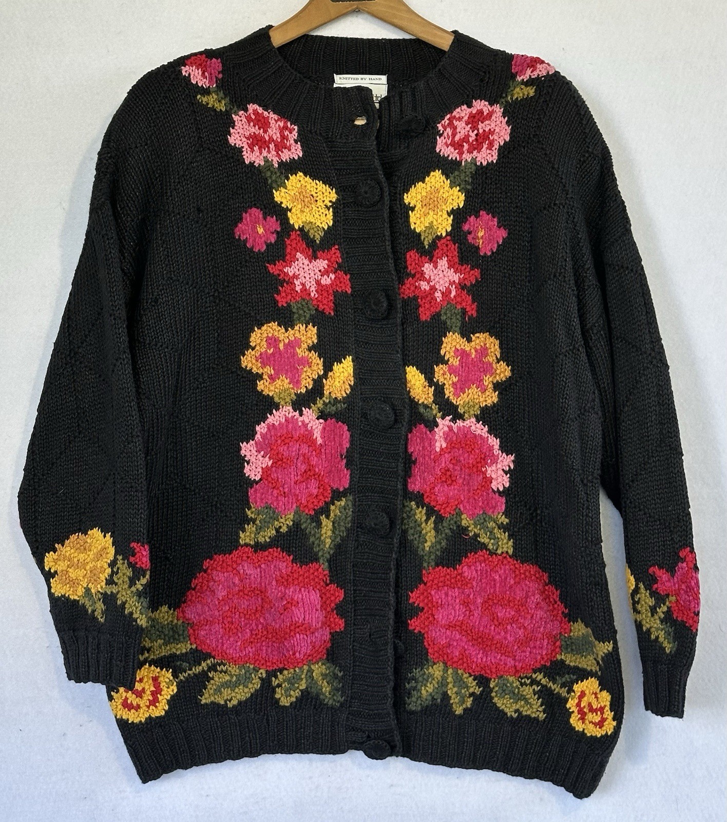 Lydia Jane Cottagecore Floral Cardigan VTG Sweater Size XS Colorful Hand Knitted