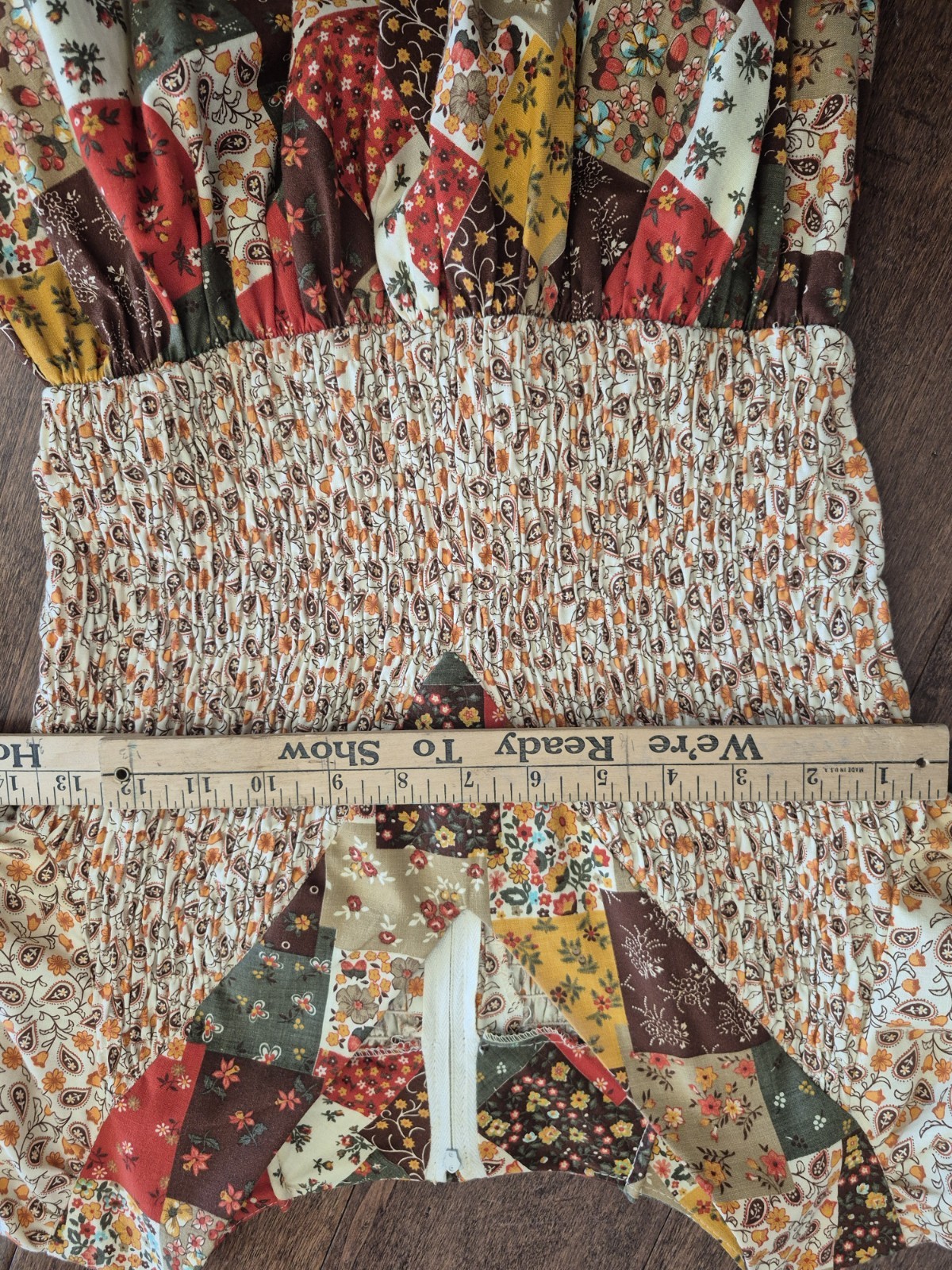 Prairie Denise Patchwork Print Long Maxi Dress Fall Cottage Elastic Stretch Read