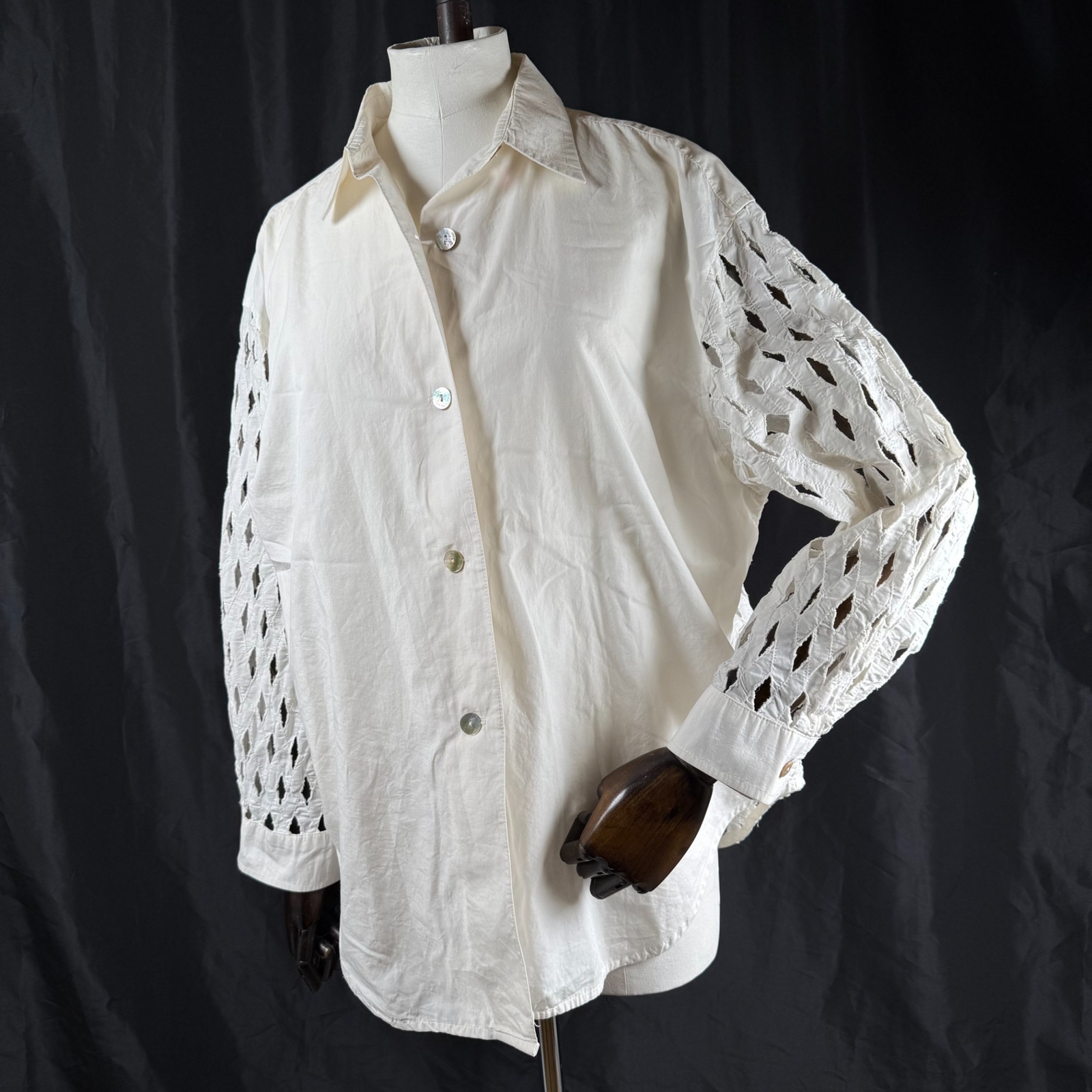 Vtg Times Seven Todd Oldham Women’s Small Shirt White Mother Of Pearl Lattice