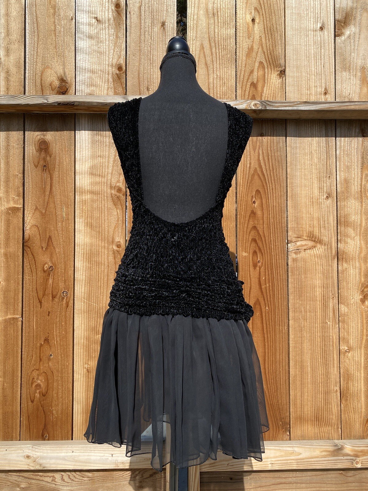 vintage isabel martin paris black velvet puckered backless 80s dress