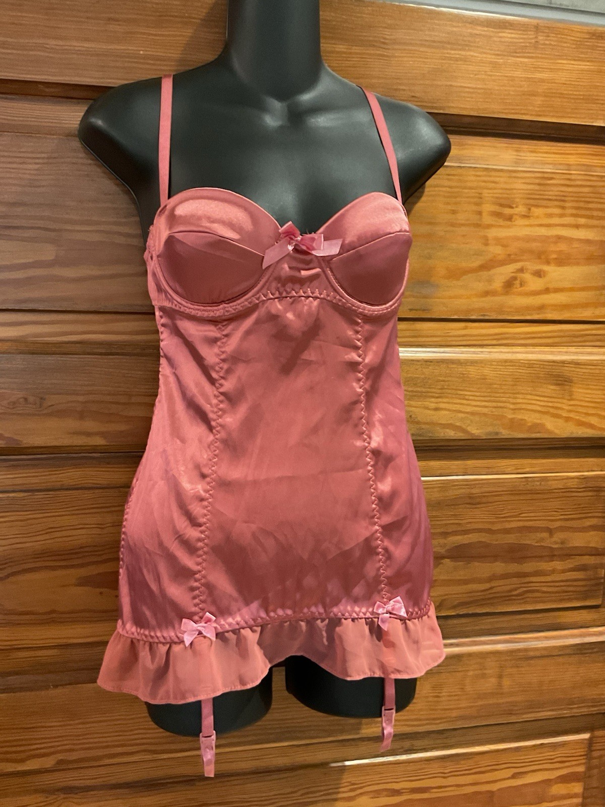 Vintage Victoria Secret Pretty Little Things Pink Teddy Garters Negligee 34C