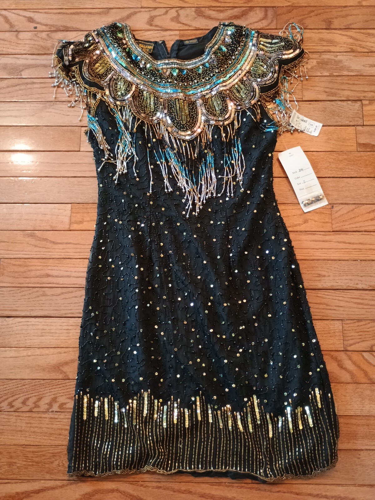 90’s Vintage Black Beaded And Sequin Knee Length Dress New With Tags