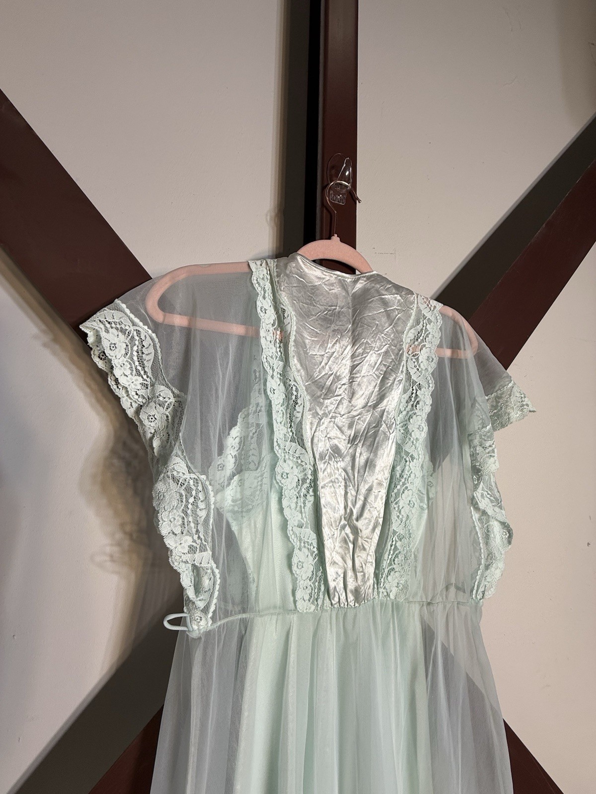 2pc 60s Vintage Nightgown PEIGNOIR Robe Set BABYDOLL Sheer CHIFFON Gown S/M Blue