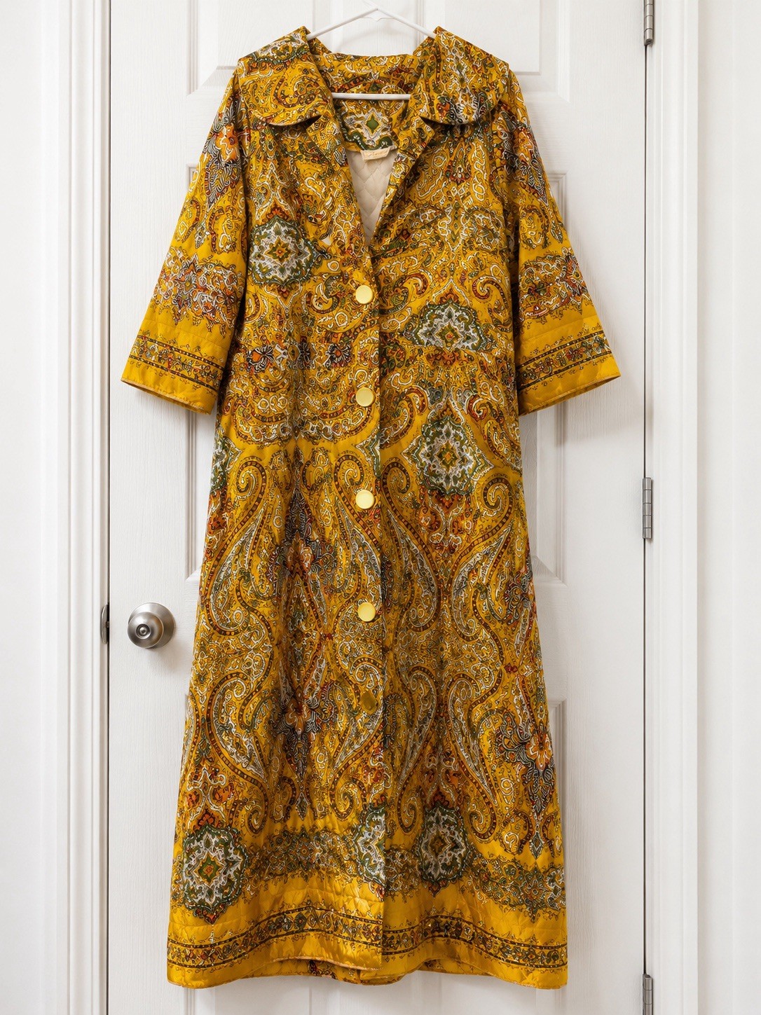 Vintage 70s Penneys Loungewear Paisley Hostess Gown Quilted House Coat Robe Maxi