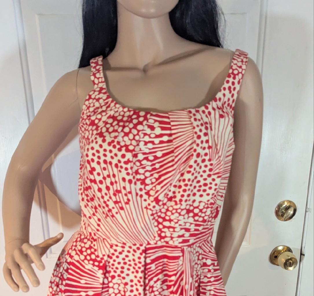 Vintage Dress Suzi Chin Maggy Boutique Red & White 34″ Bust Small Retro Party