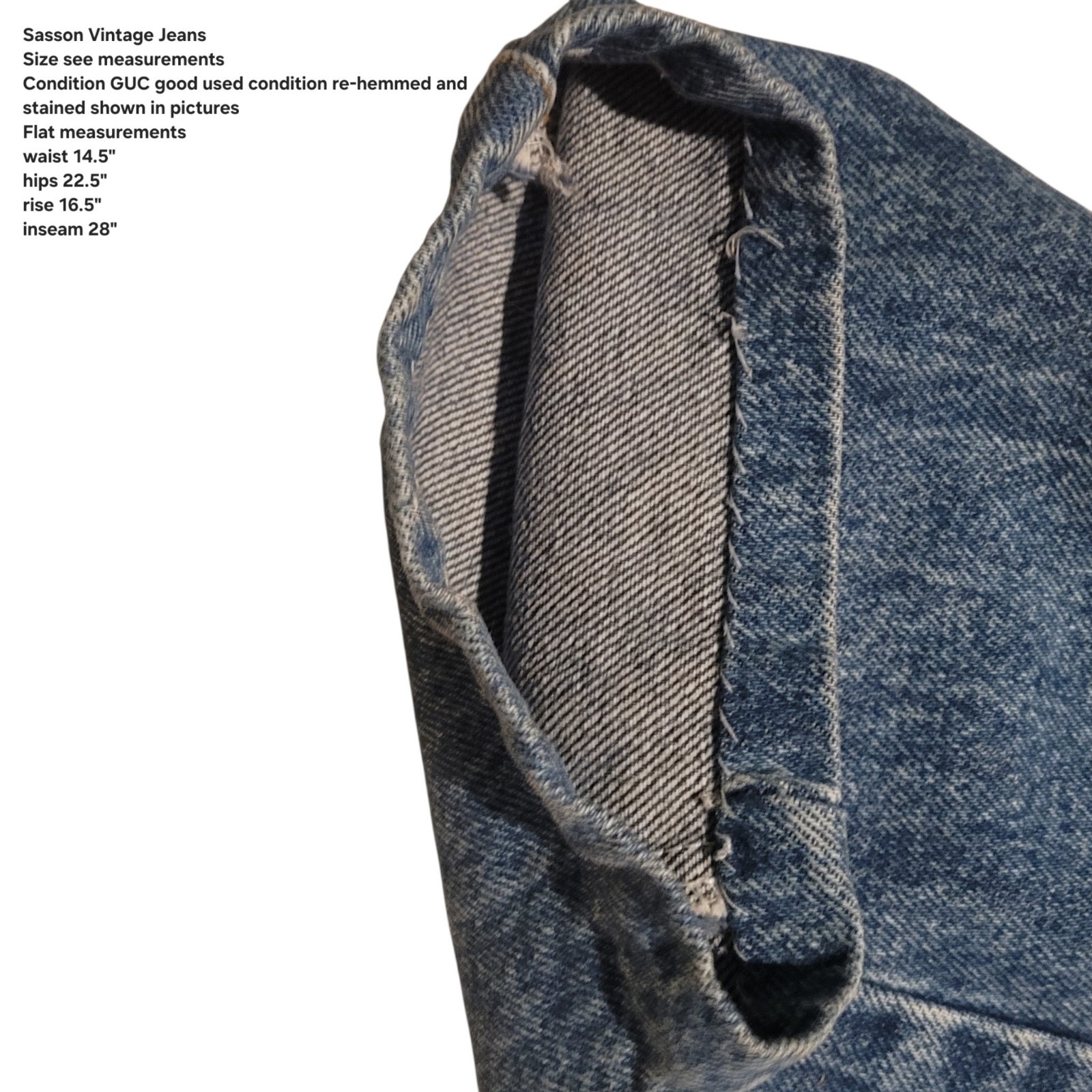 Vintage Sasson Modern Basics 29″ Waist Blue Denim Jeans Stained Distressed