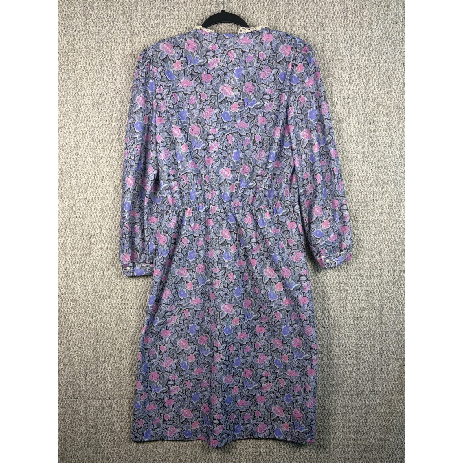 Vintage Sue Sherry 70s Union Made Belted Shoulder Pad Floral Lace Dress 16