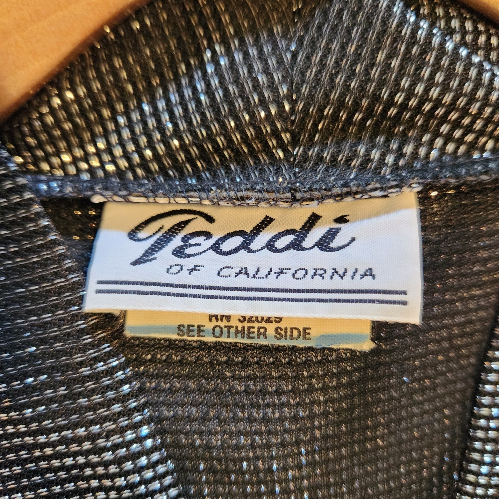 Vintage Teddi of California Black Silver Metallic Tunic V-Neck Disco Size 12