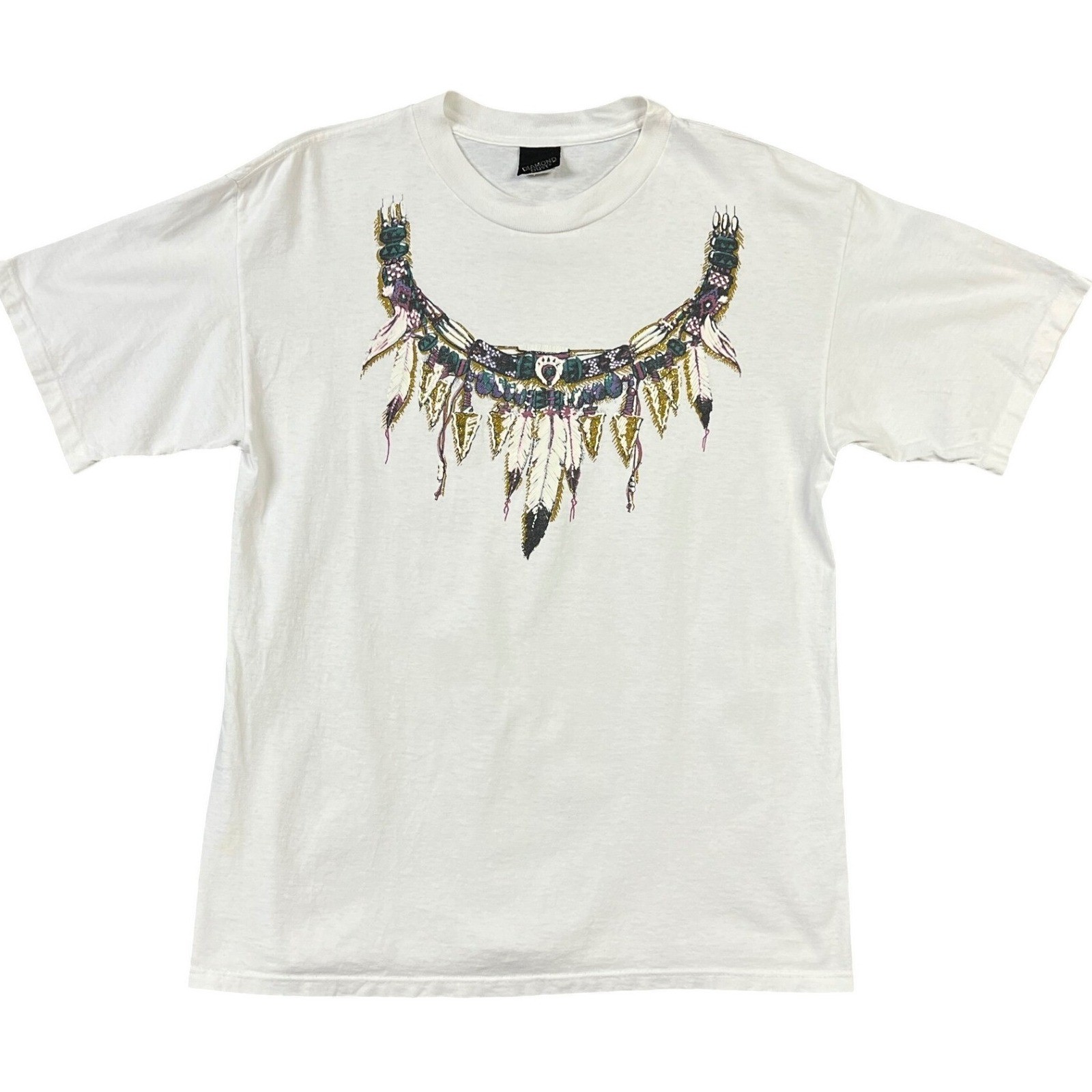 Diamond Dust VTG 90s Southwestern Feather Arrowhead Glitter Tee Large USA Made