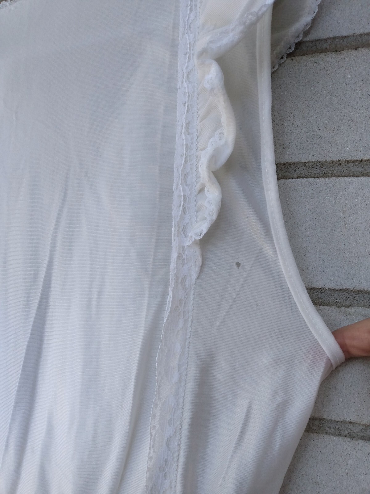 Vintage White Nylon Nightgown Long Nightie 39″ Bust Small Empire Waist