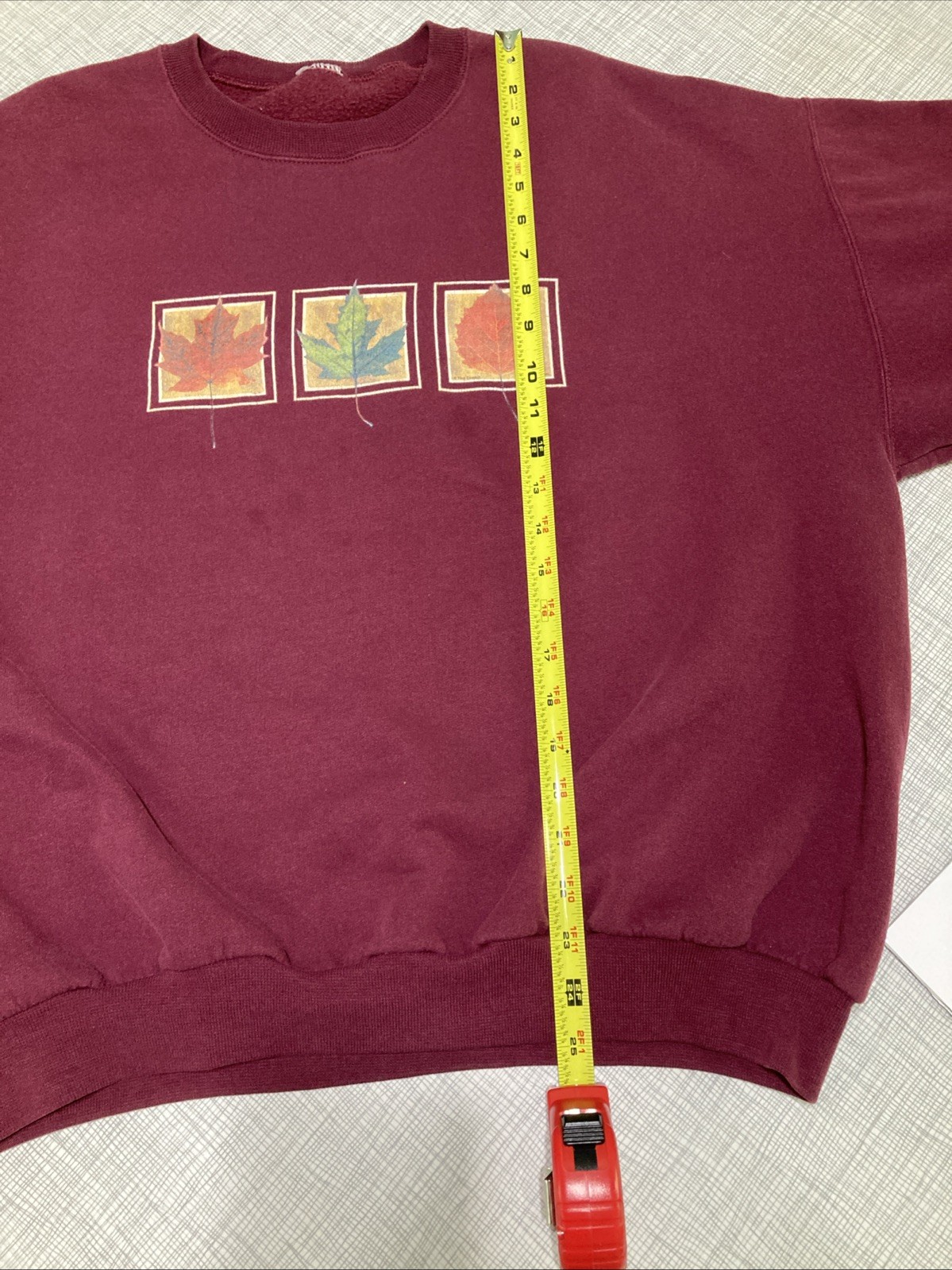 Vtg 90s Grandmacore Fall Leaves Sweatshirt Maroon Burgundy Crewneck Oversized XL
