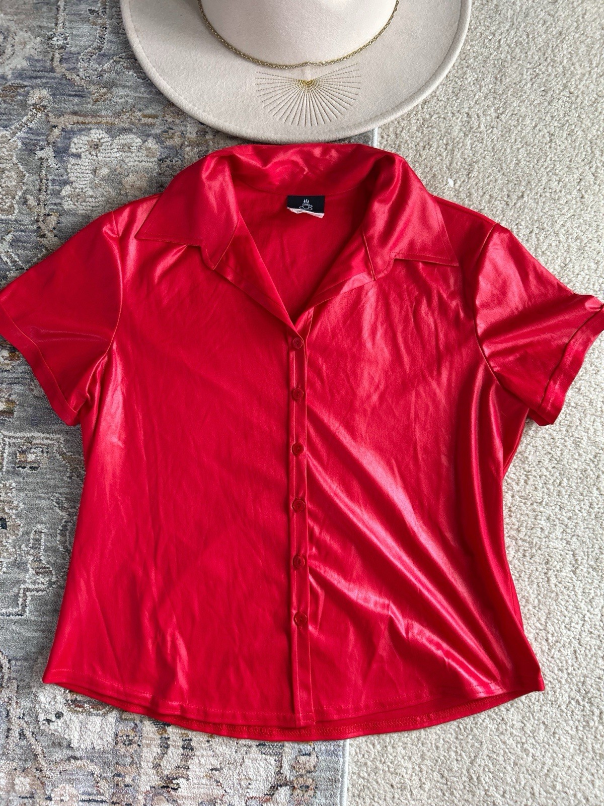 Vintage Anxiety Cafe 90s Red Faux Pleater Top XL