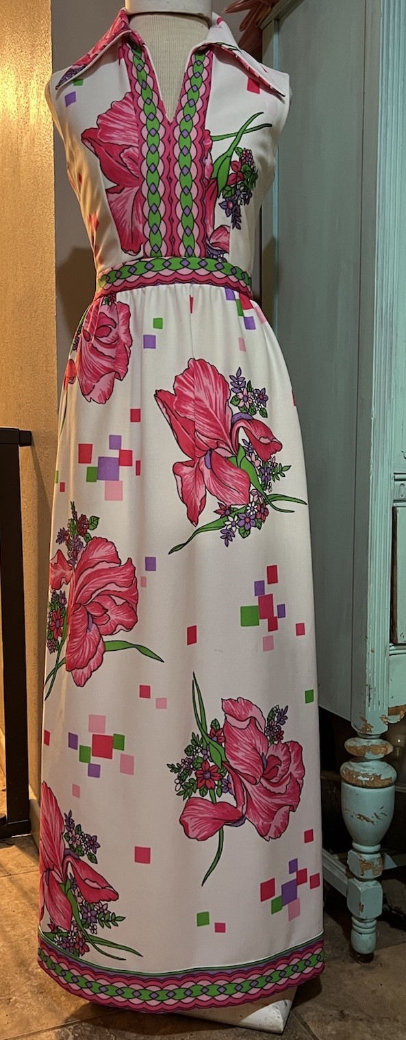 VTG 70s 100 Parkhouse Dallas Hostess Mod Long Hippie Dress 10 Runs Small 6