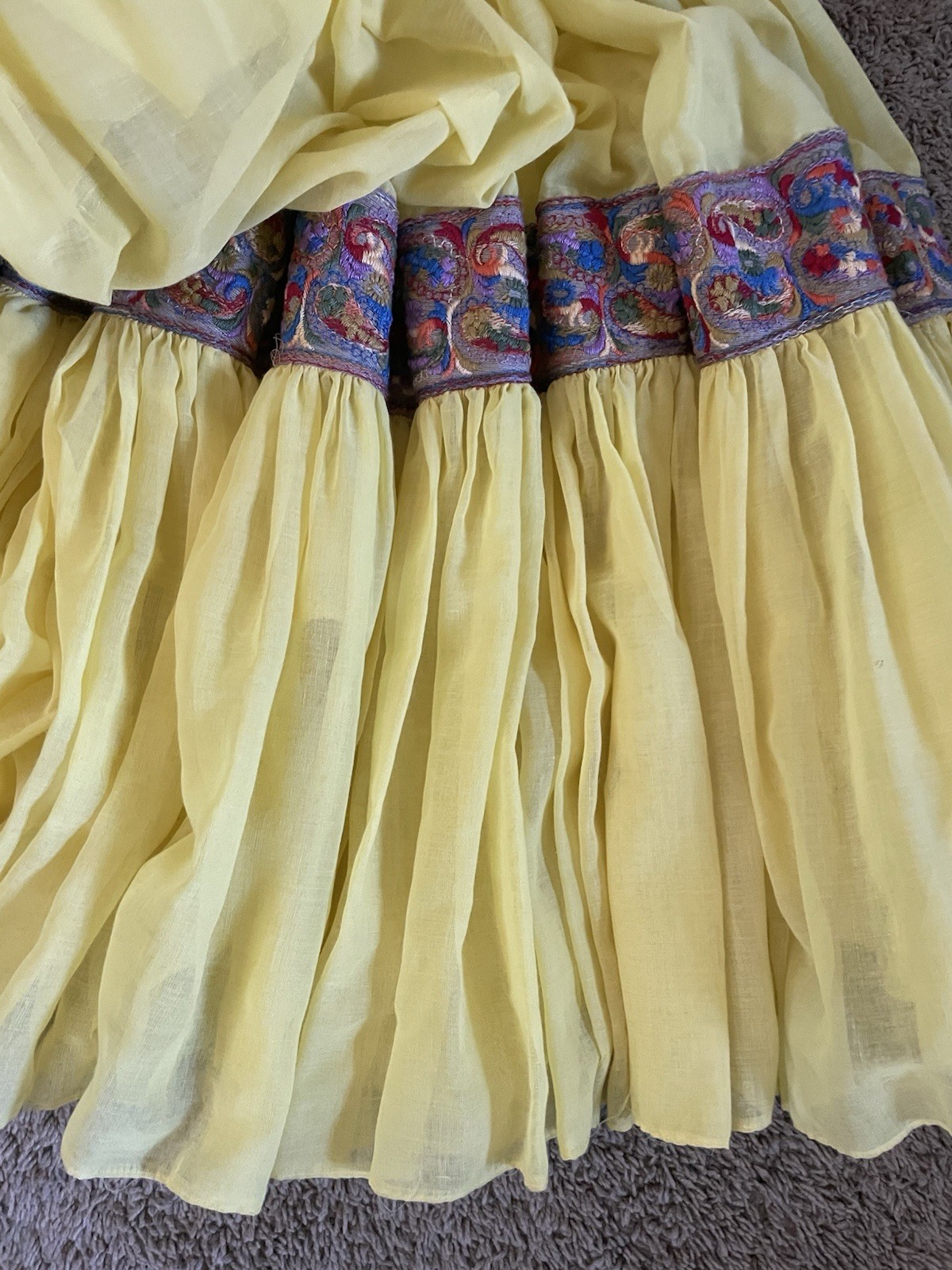 Vintage 70s Beverly Paige Yellow Cotton Gauze Boho Maxi Dress Embroidered Hippie