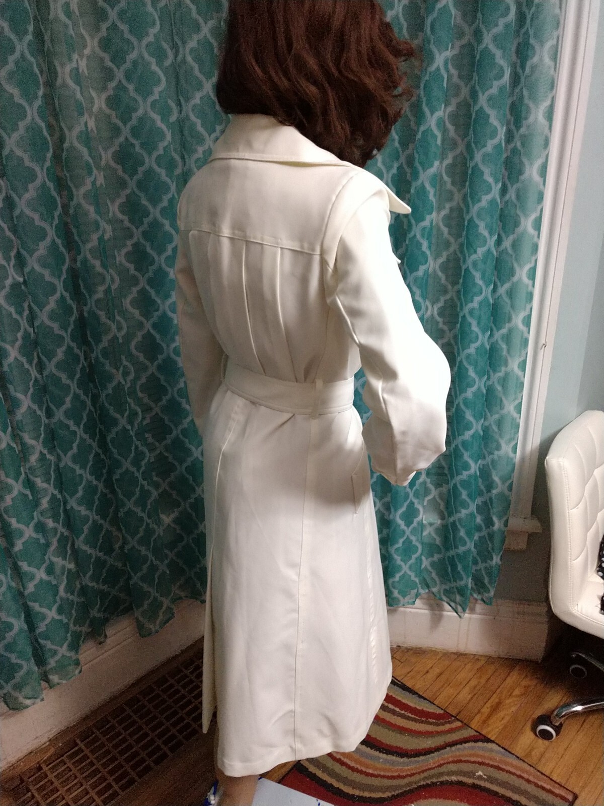 Vintage Jerold Jr Ivory Poly-twill collared trench coat or dress 7/8 with belt