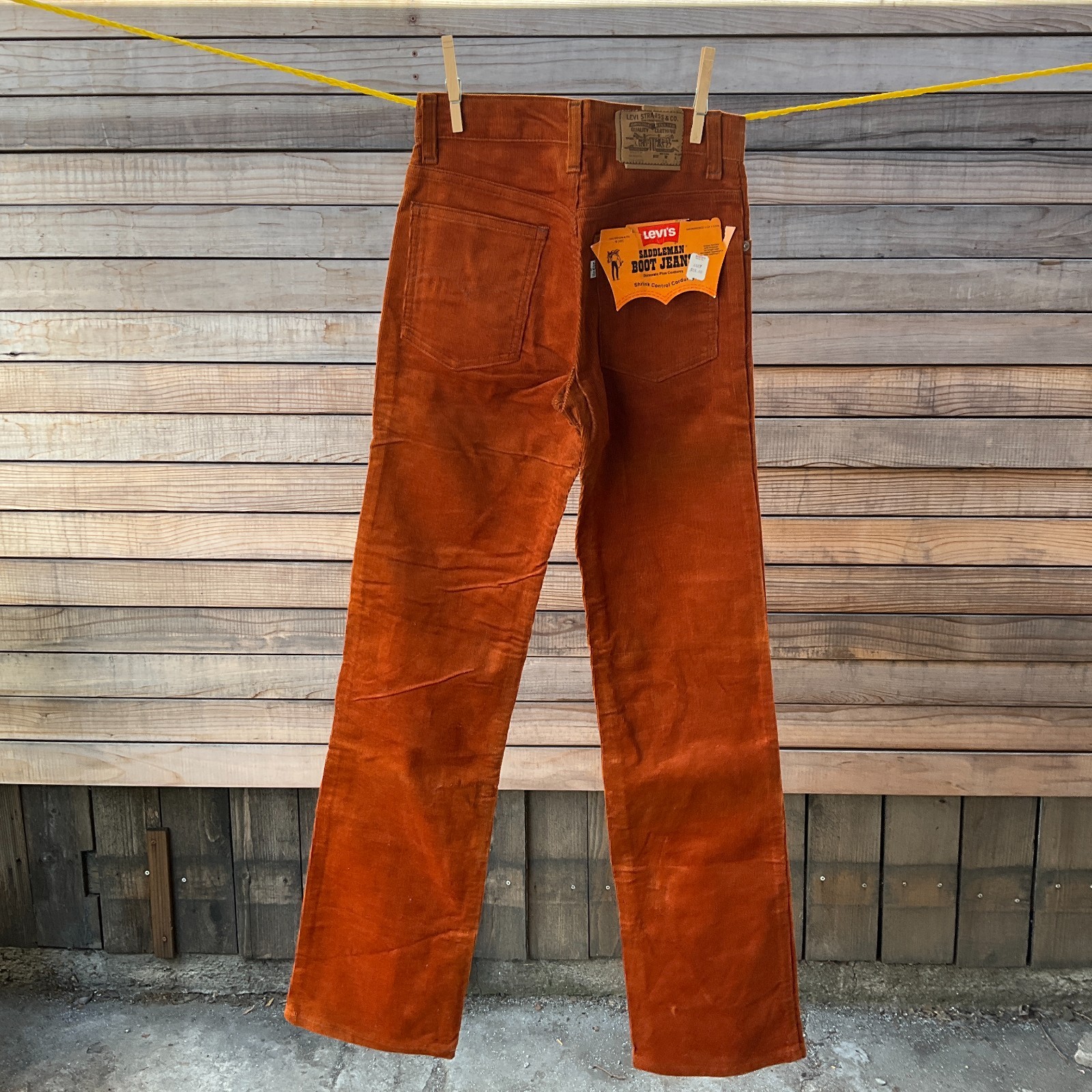 Vtg Levi’s 716 Saddelman Boot Jeans Rust Corduroy White Tab Talon 42 70s 26×32