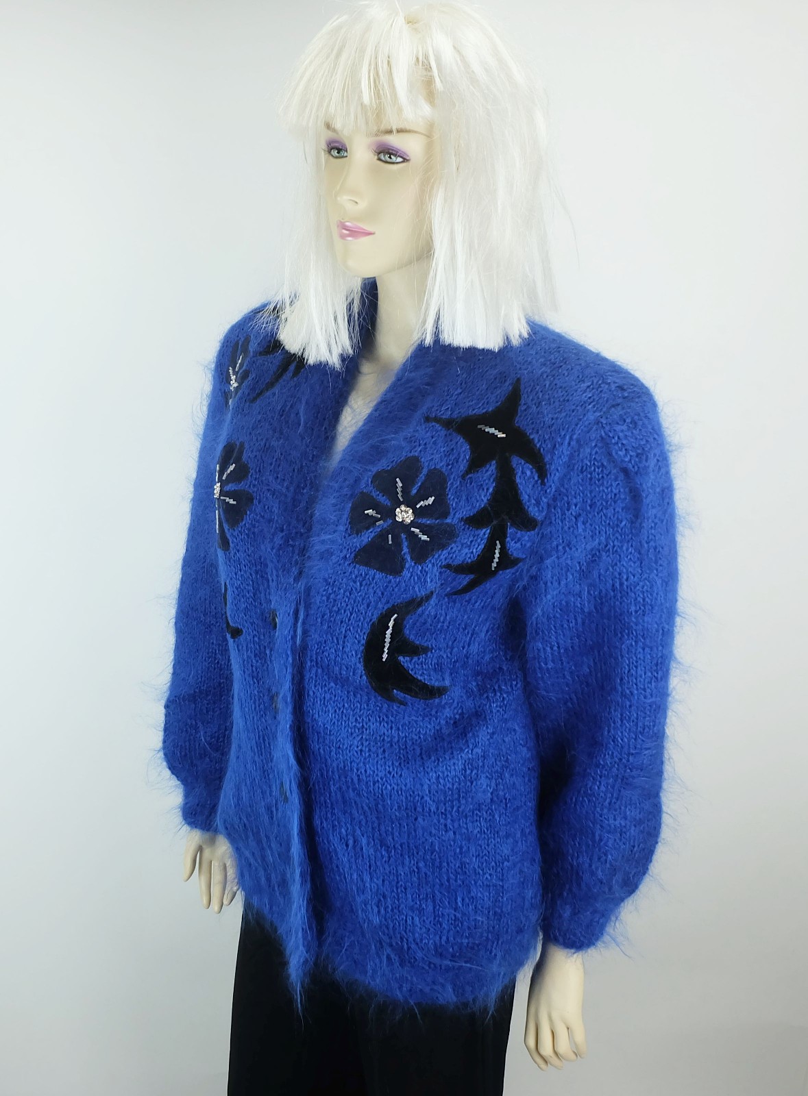 Cardigan cardigan 1980s vintage 100% mohair appliqués beads size M