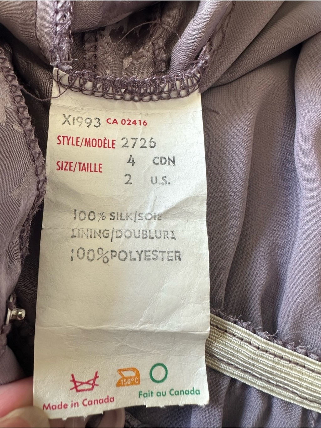 Wayne Clark Vintage Silk Draped Wrap Dress Size US 2 CDN 4 Light Purple