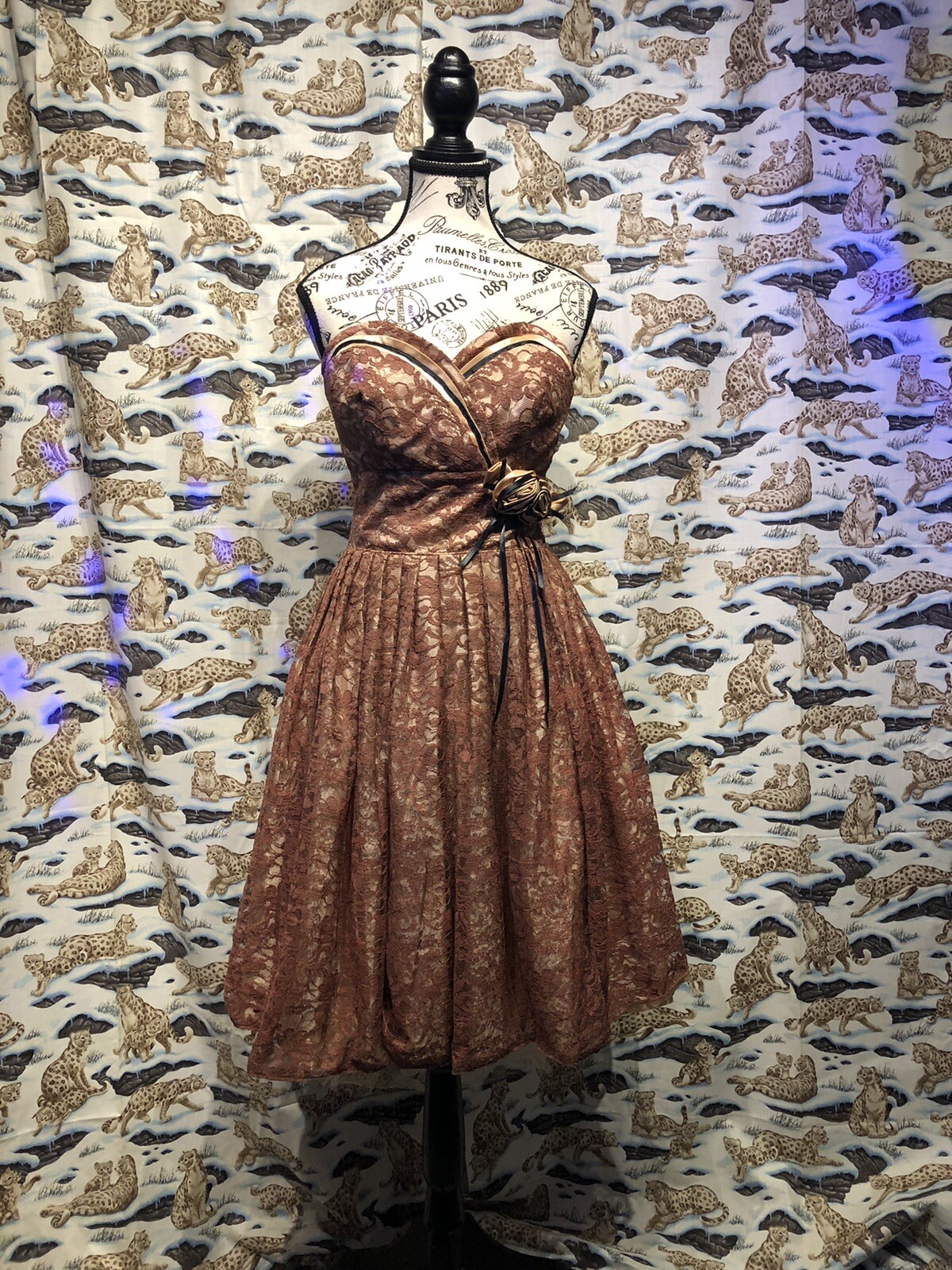 50’s VTG Strapless Rockabilly Dress Lace Tulle Satin Corset Back- XXS~PROJECT!!