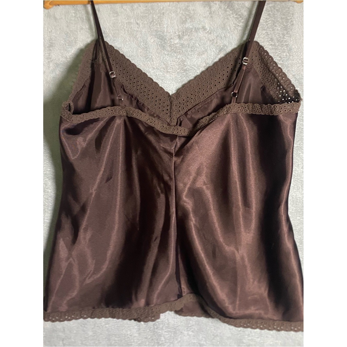 Axcess Brown Lace trim Satin Cami Top size 14 y2k going out top