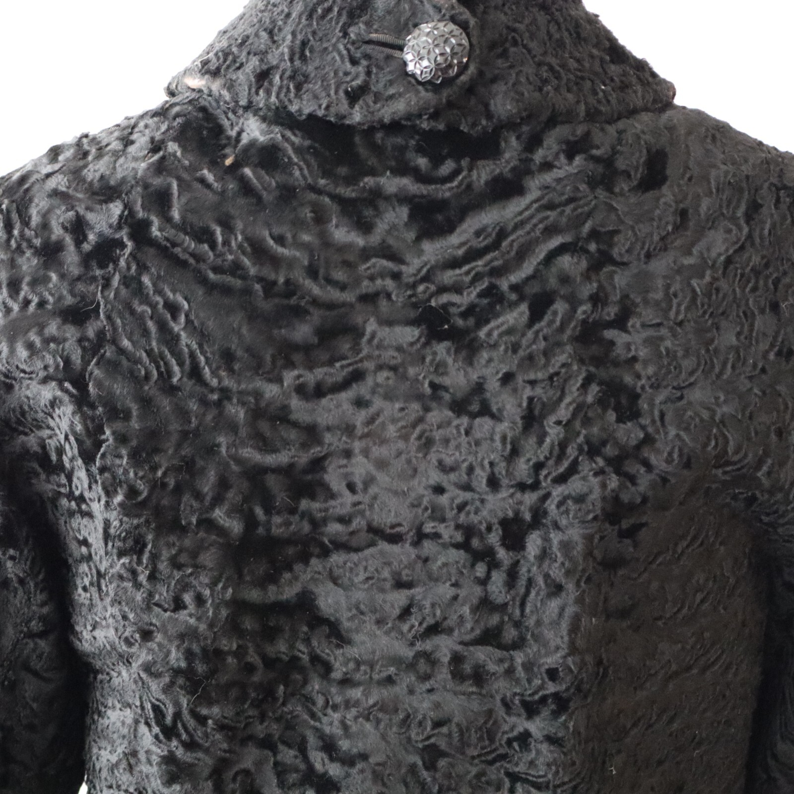 Vintage Black Persian Lamb Fur Jacket Shawl Collar 3/4 Sleeves Sz Small/Med