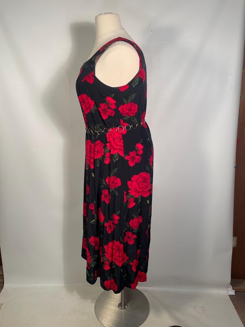 Vintage 1990s Plus Size Rose Print Rayon Maxi Dress Made In USA Size 18 2XL