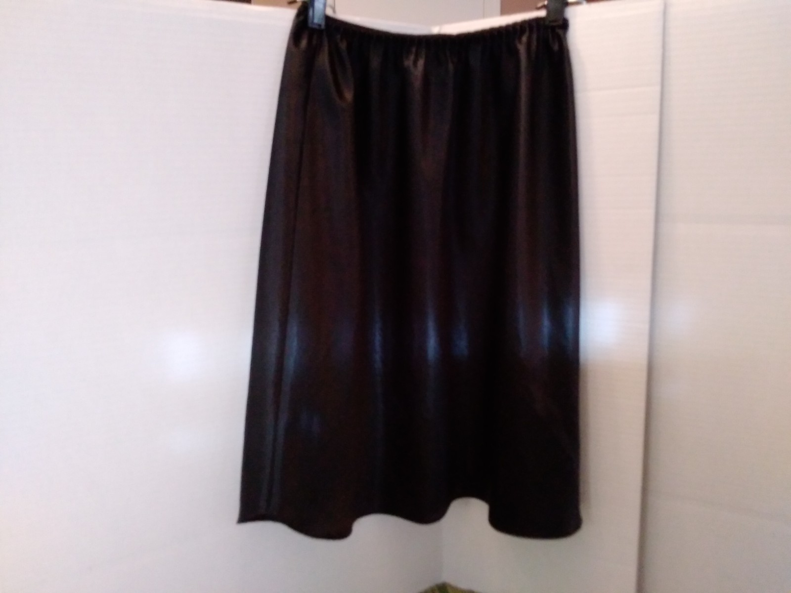 Vintage FARR WEST Shiny SATIN Half SLIP Skirt Black Wet Look Med #152-21