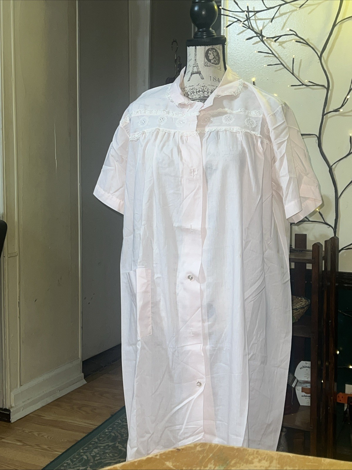 VINTAGE Katz Pajamas NIGHTGOWN /Robe GrannyCore Lace Embroidery BABYDOLL XL Pink