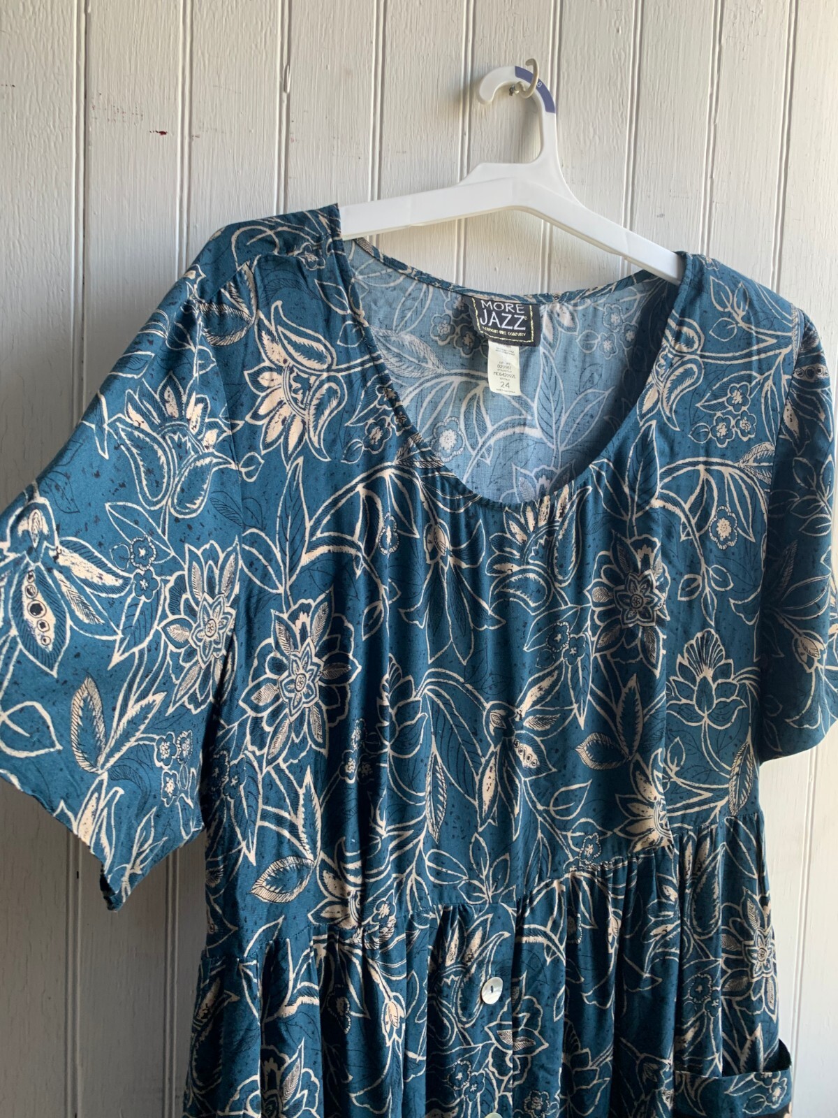More Jazz Vintage 90s Y2K Blue Floral Waist Tie Maxi Dress Buttons Pockets SZ 2X