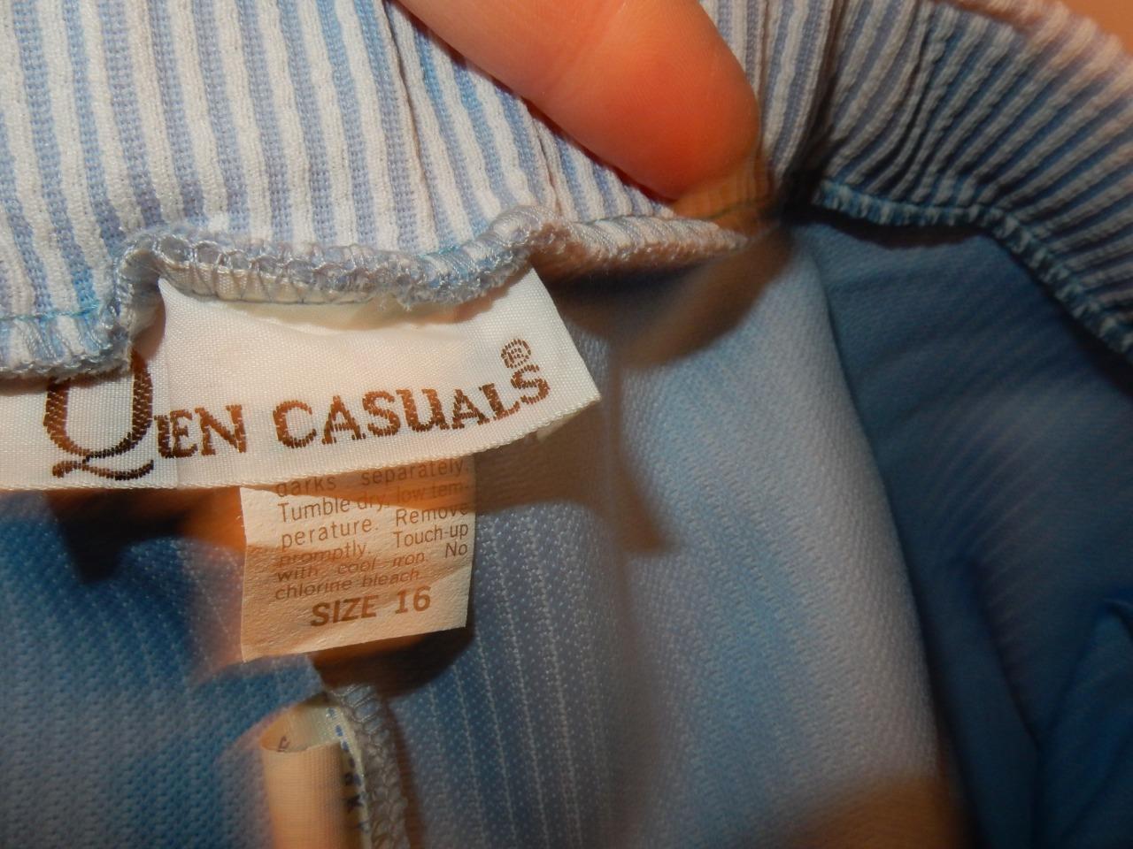 VINTAGE LADIES 1970s NOS SEERSUCKER BLUE WHITE PENCIL SKIRT 16 QUEEN CASUALS TAG