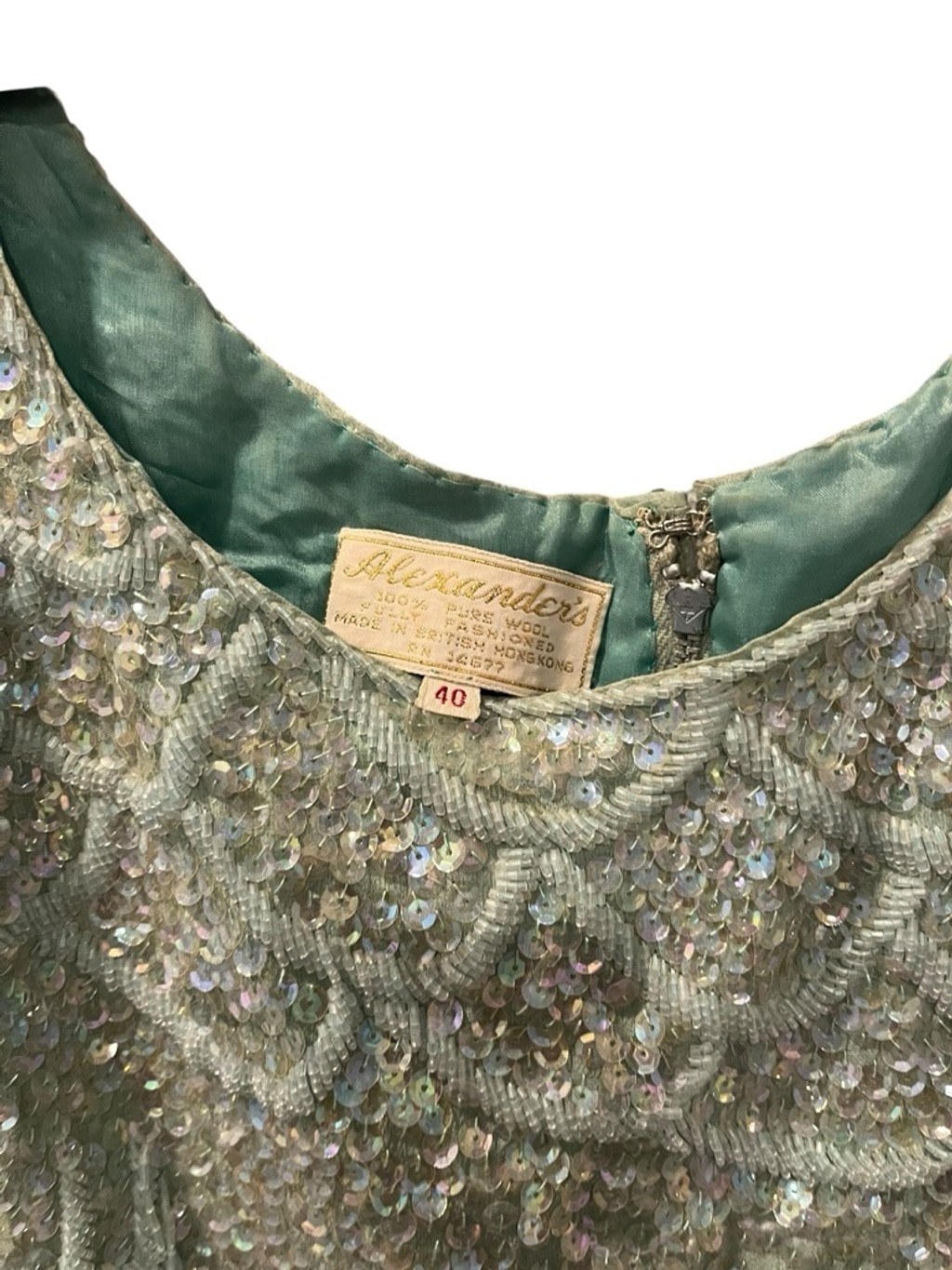 Vintage 60’s Alexander’s Wool Beaded Fringe Sequins Formal Top Size 40 Embroider