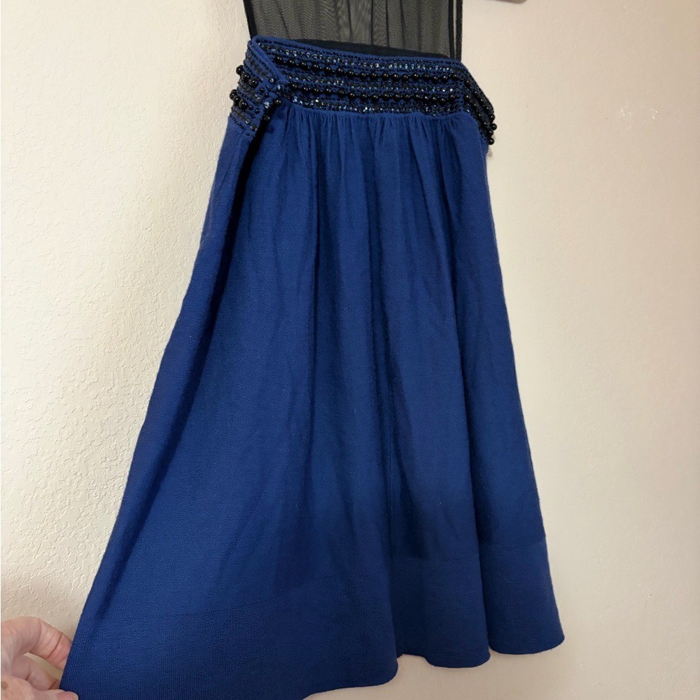 Vintage Tracy Reese New York Navy Blue 100% Merino Wool Smocked Dress Y2K