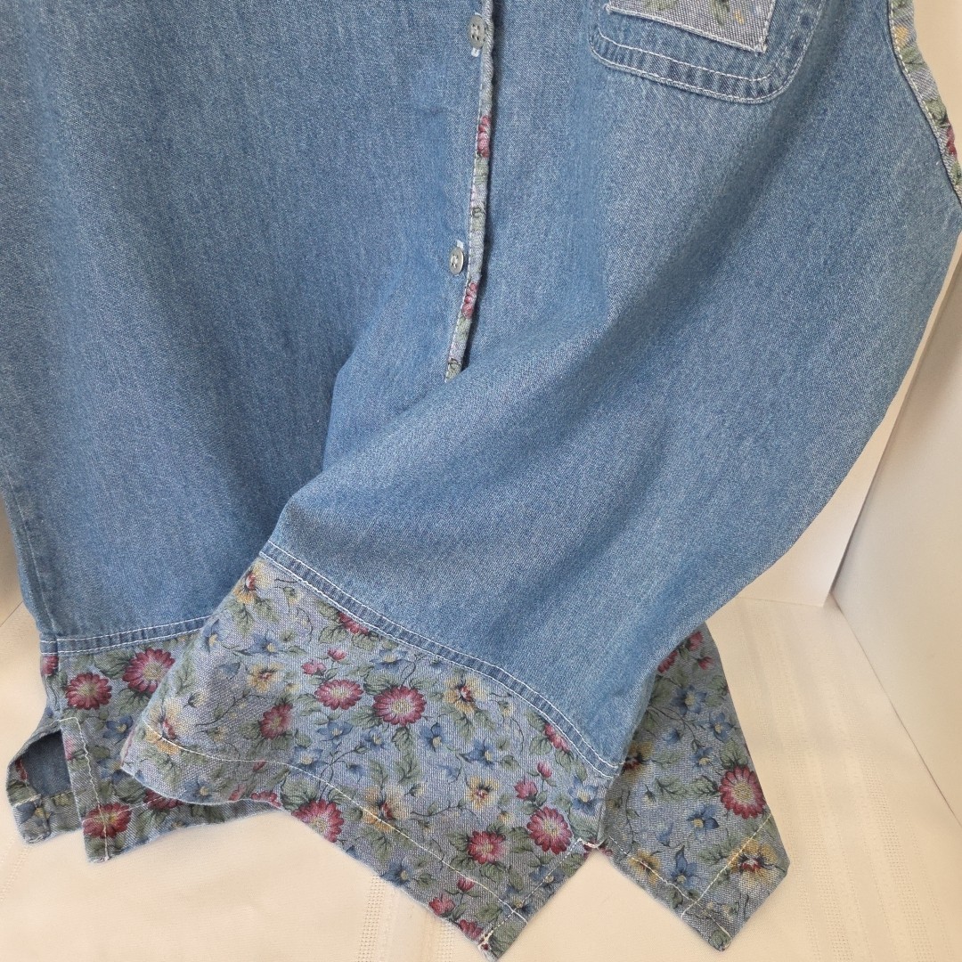 VTG 90s New Look Denim Women’s Vest Sz XL Blue Floral Trim Patchwork Detail…