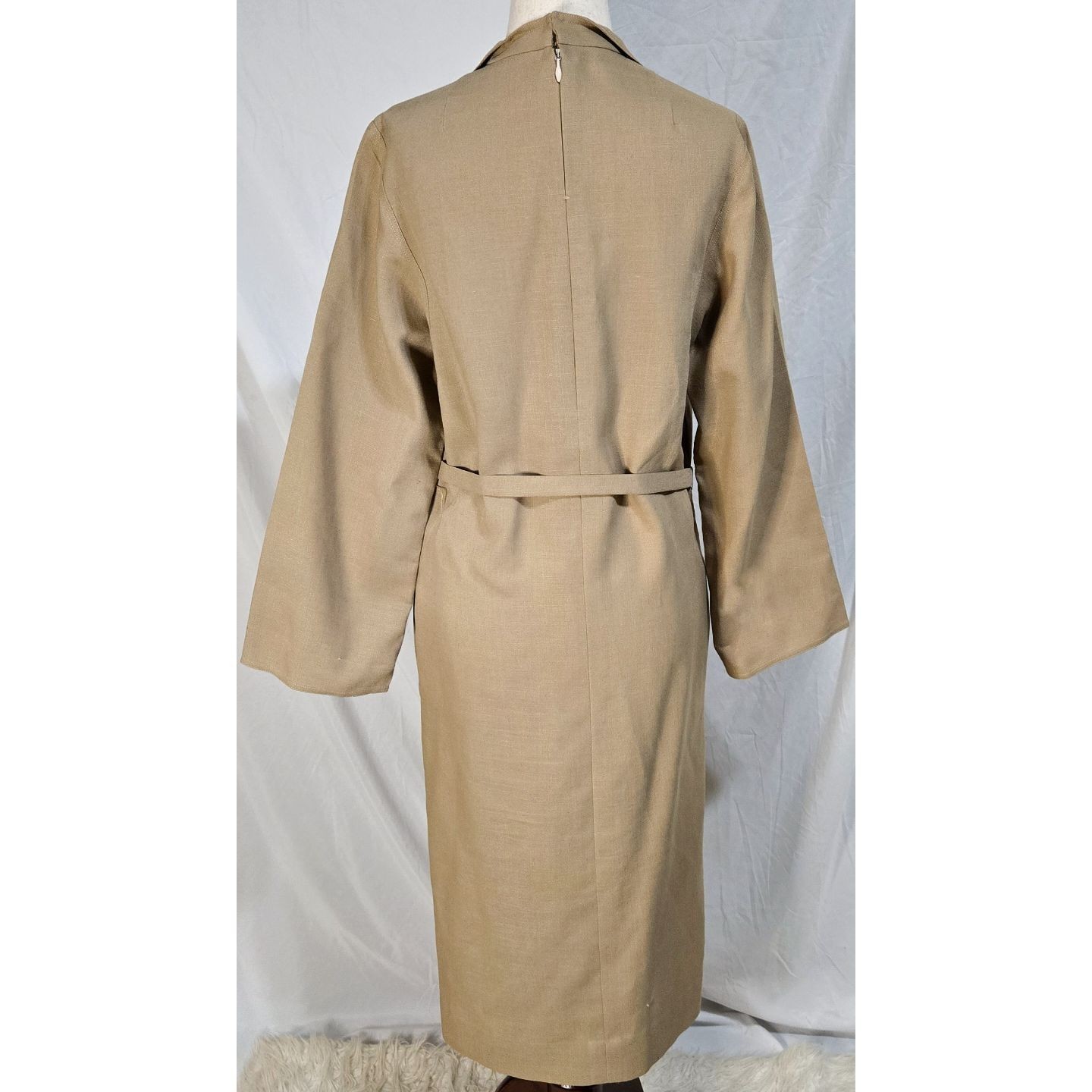 Adele Simpson Vintage Shift Dress 60s Linen Tan Classic 1960s Boho Long Sleeve