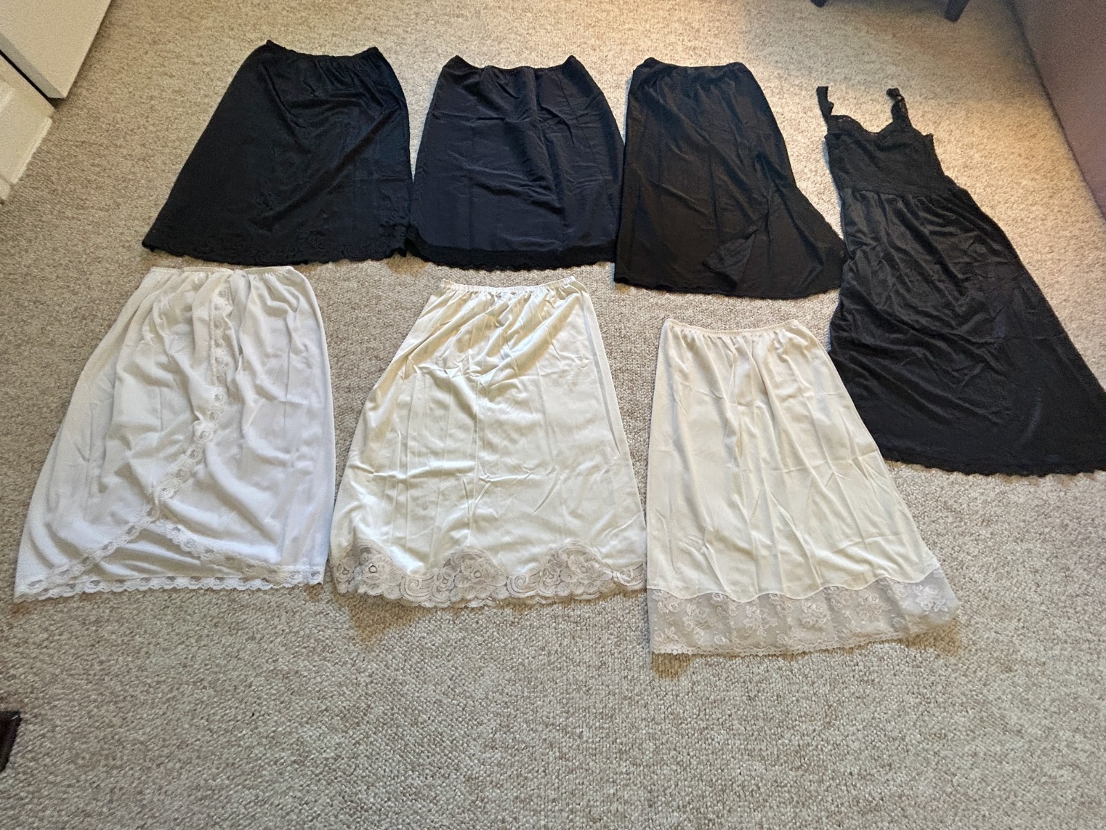 Lot (7) Women’s Vintage Nylon Slips: 6 Half, 1 Full; 4 Brands; Sm. & Med. Sizes