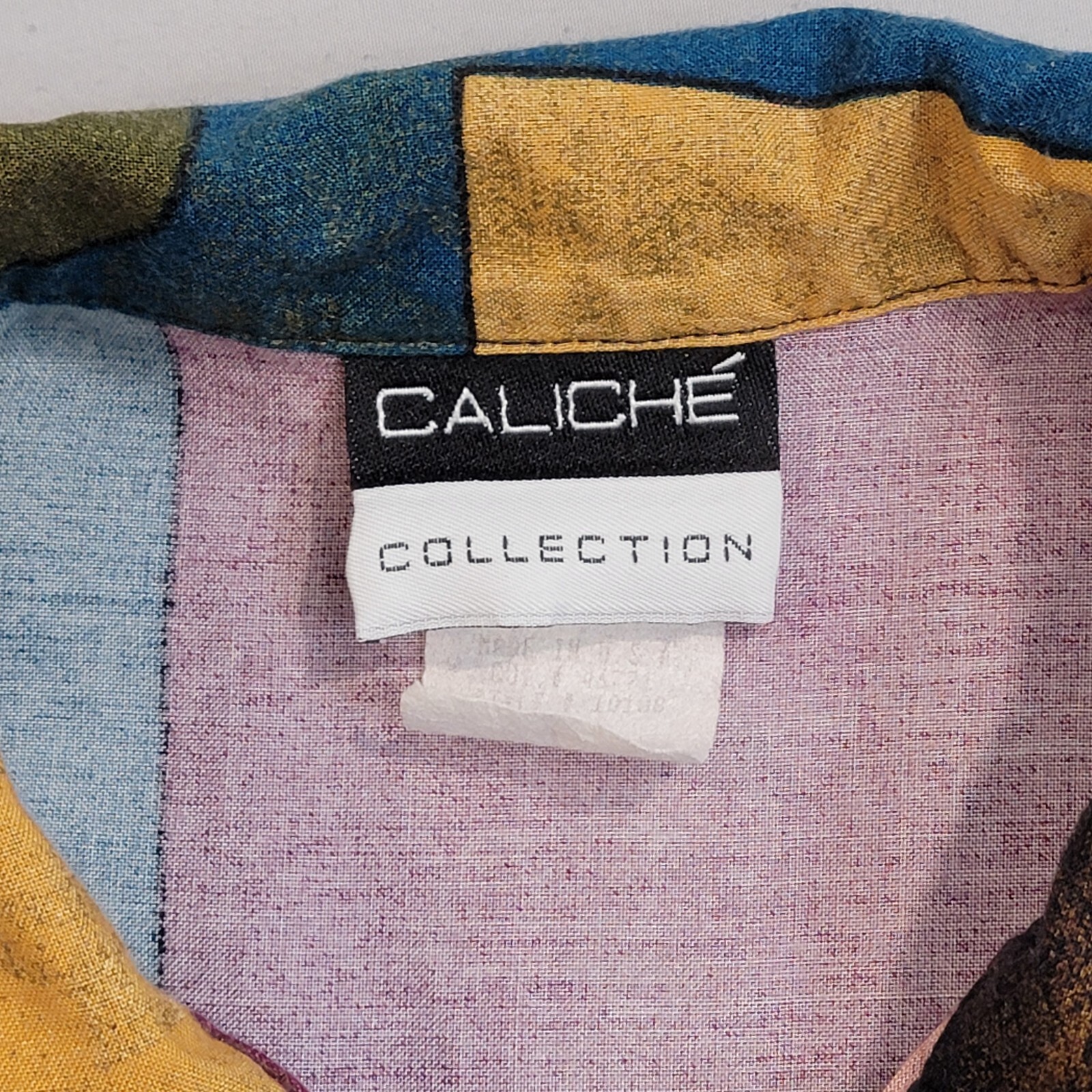 Vintage Caliche Collection Button Shirt Sz Large Blouse Art Cubism Short Sleeve