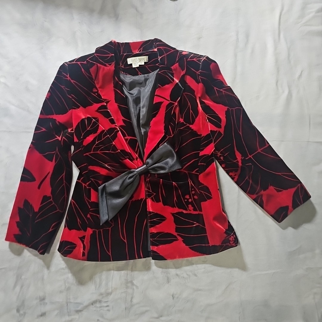 Vintage 1980’s Kay Unger Red & Black Velvet Jacket with Satin Bow Size 12