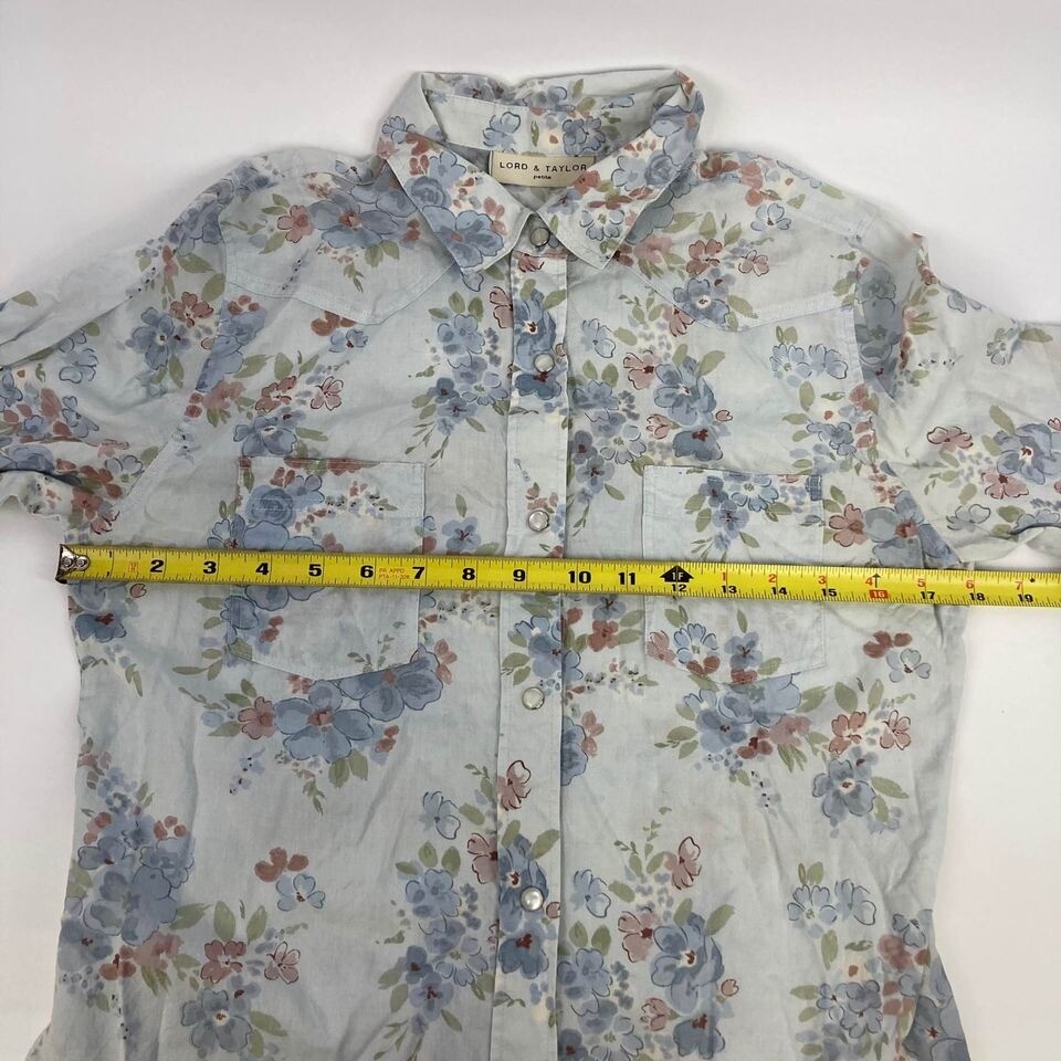 VTG Lord & Taylor Petite 8 S M Western Prairie Floral Blouse Snap Button Down
