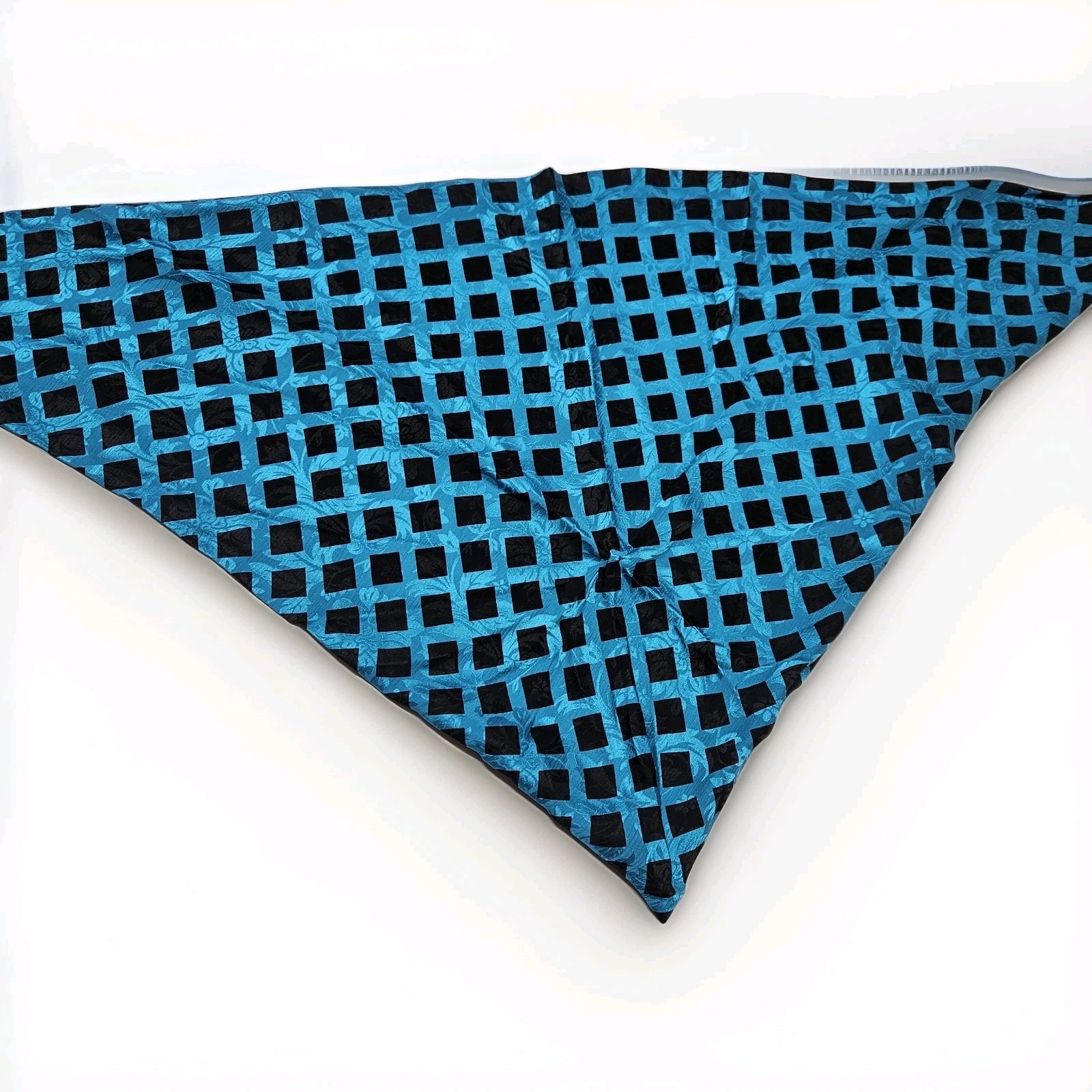 NWT Vtg 80s 100% Silk Jacquard Puff Sleeve Check Top w Scarf Blue Black Sz 10