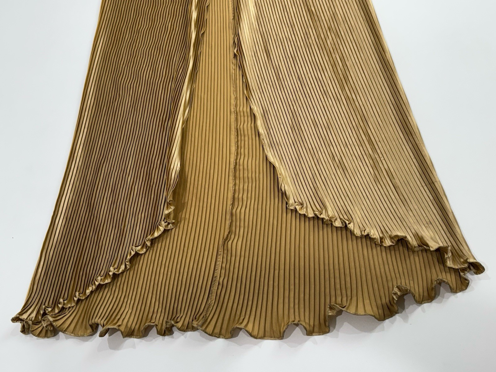 VTG Y2K Sherry Haute Couture Gold Beaded Pleated Gown Front Slit Designer
