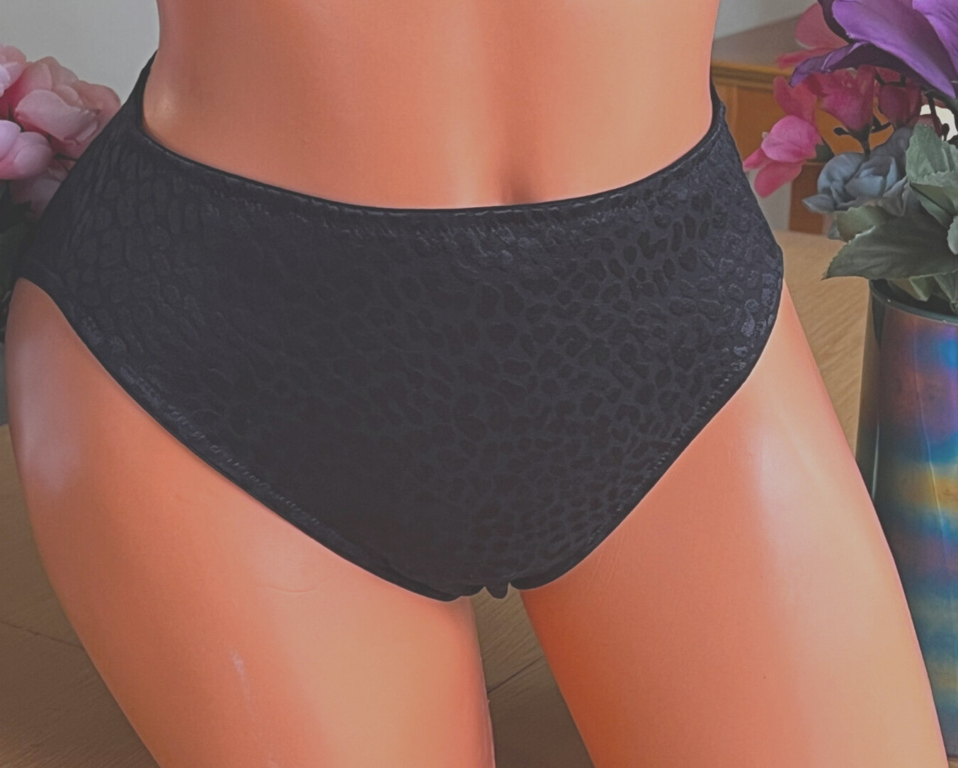 324 SOMA Small Black Semi Sheer Leopard Print High Leg Brief NWOT #351 Disc’t