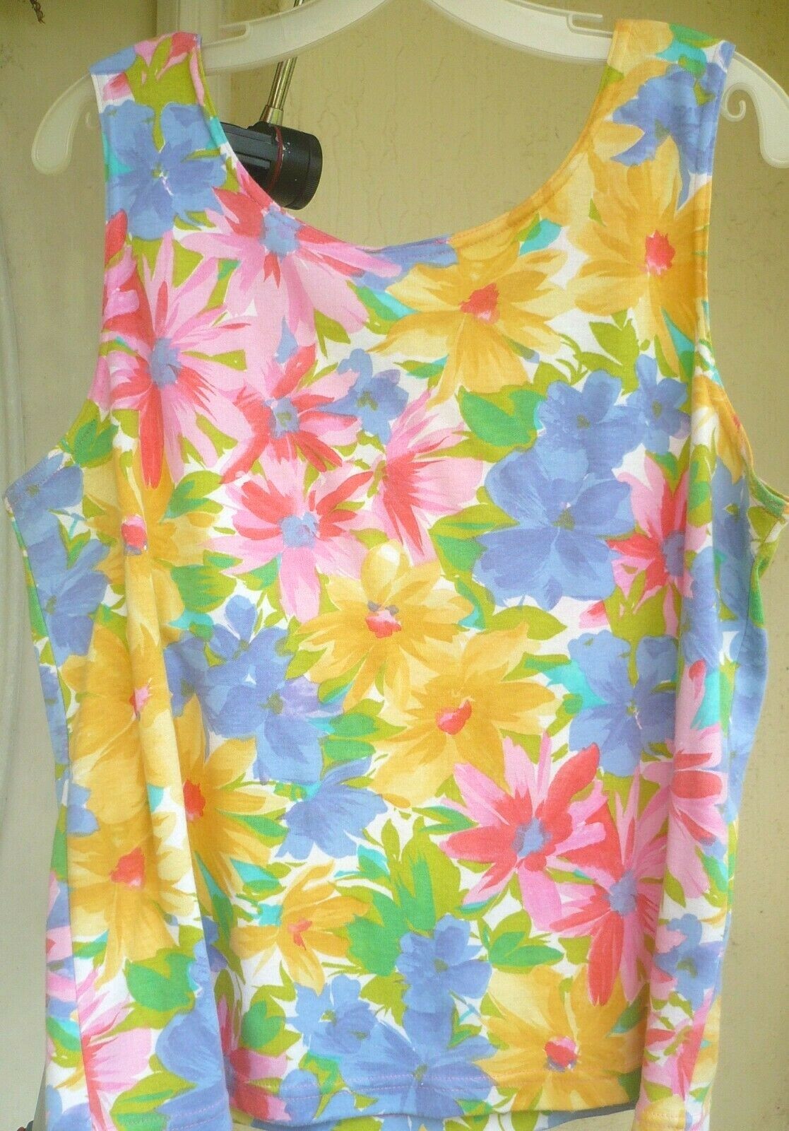 VTG XL SET BRIGHT FLORAL BLOUSE + TANK YELLOW PINK 2 PC WOMEN FASHION FORMULAS