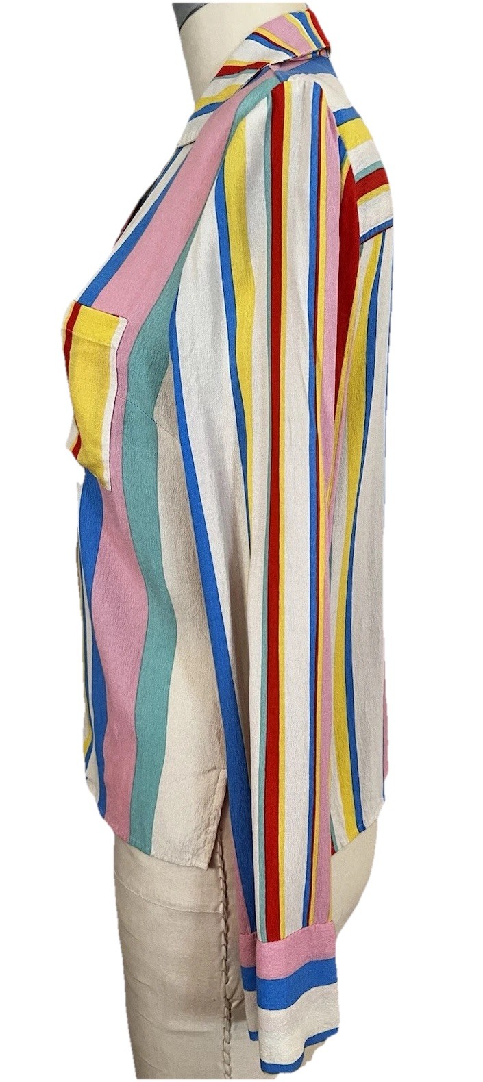 Vintage 80’s Lulus Vibrant Multistripe Rayon Viscose Womens Blouse Sz S