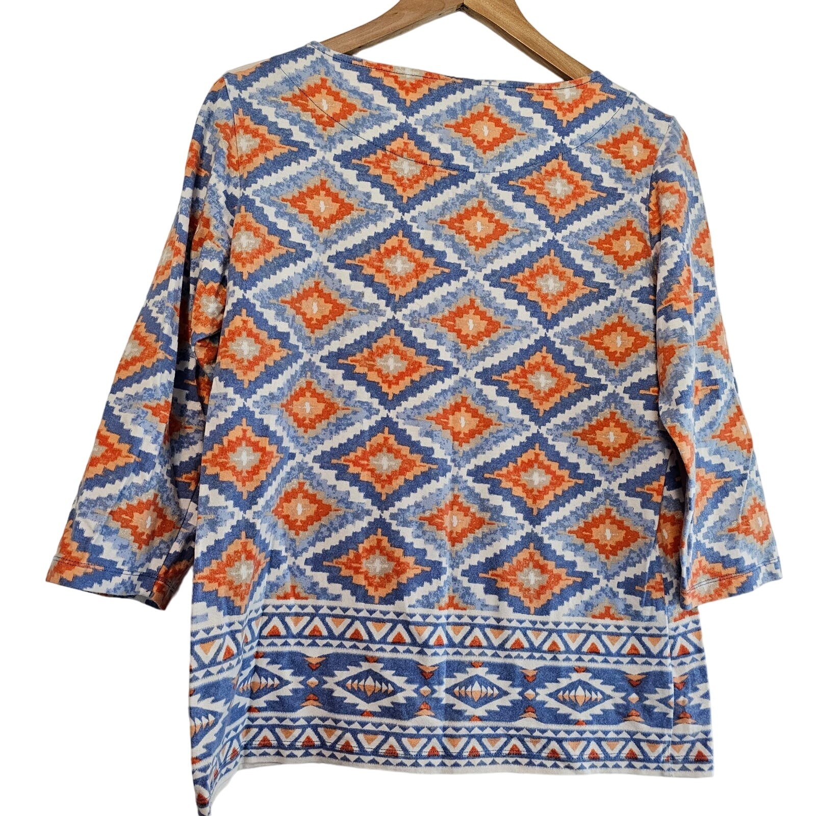 Vintage Ruby Rd. Blouse Womens Medium Blue Orange Geometric Beaded Stretch Y2K