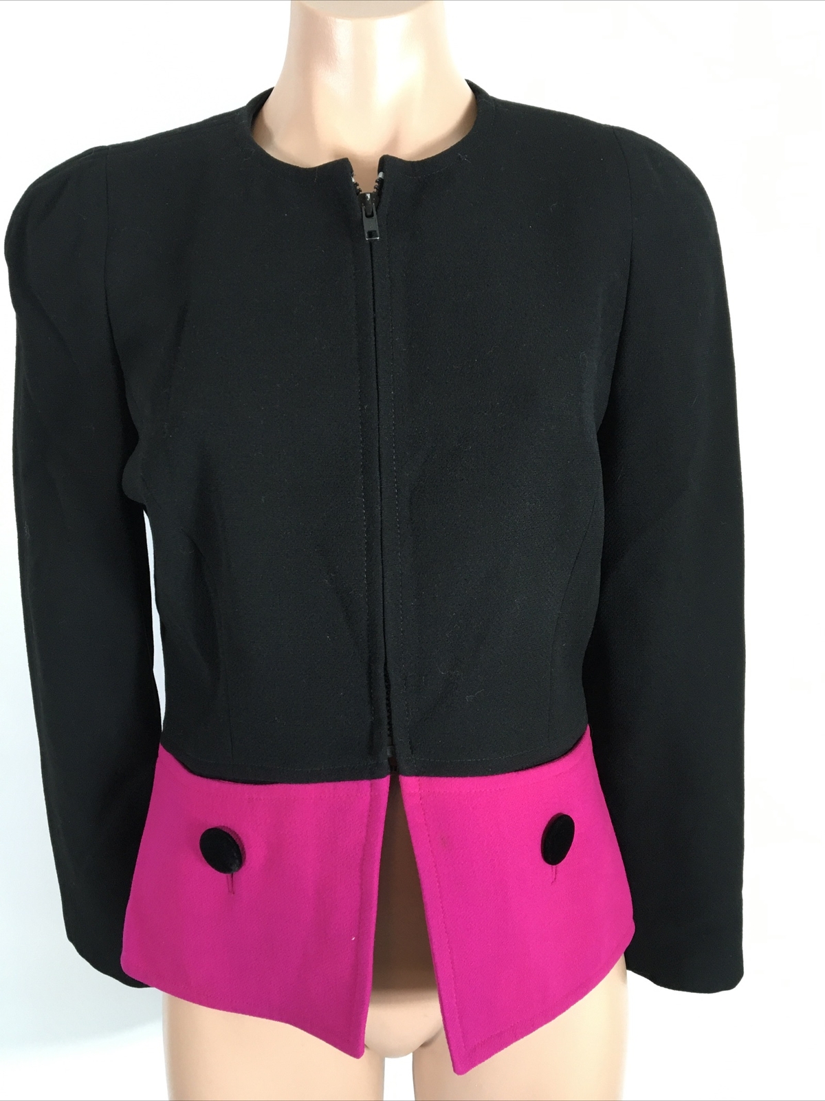 Vintage 80s Black Hot Pink Skirt Suit MOD Retro Stanley Platos Martin Ross Sz 8