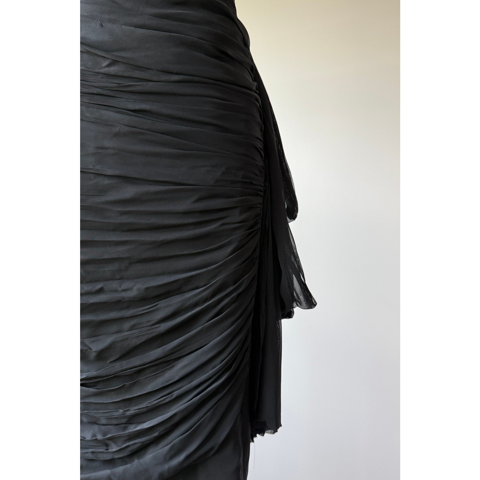 Vintage 1950s Black Chiffon Bombshell Cocktail Wiggle Party Dress XS/S