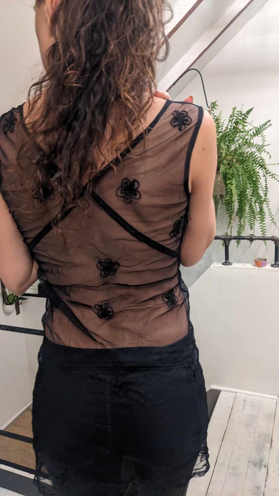 Black lace Mini Dress see through „Tree of Life” Floral Design Sexy Embroidery