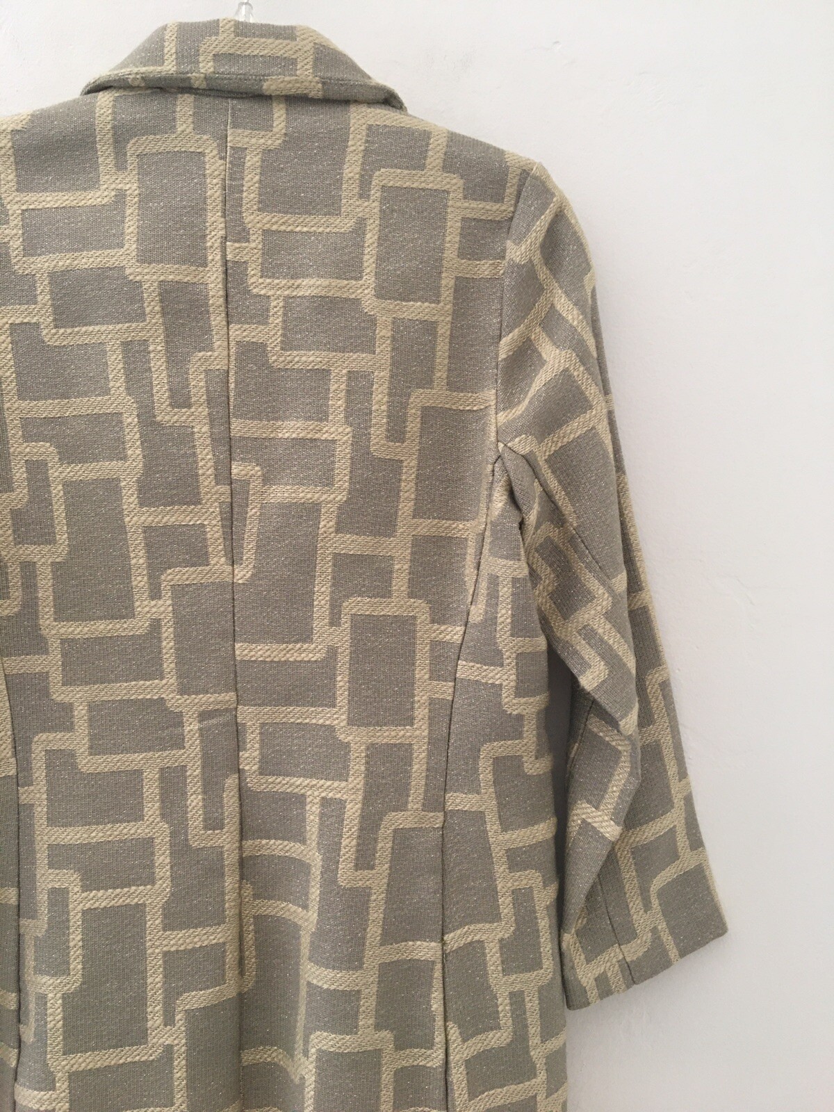 Vtg Kathryn Asahino Originals Coat XS Gray Beige Mid Mod Geometric Sparkle