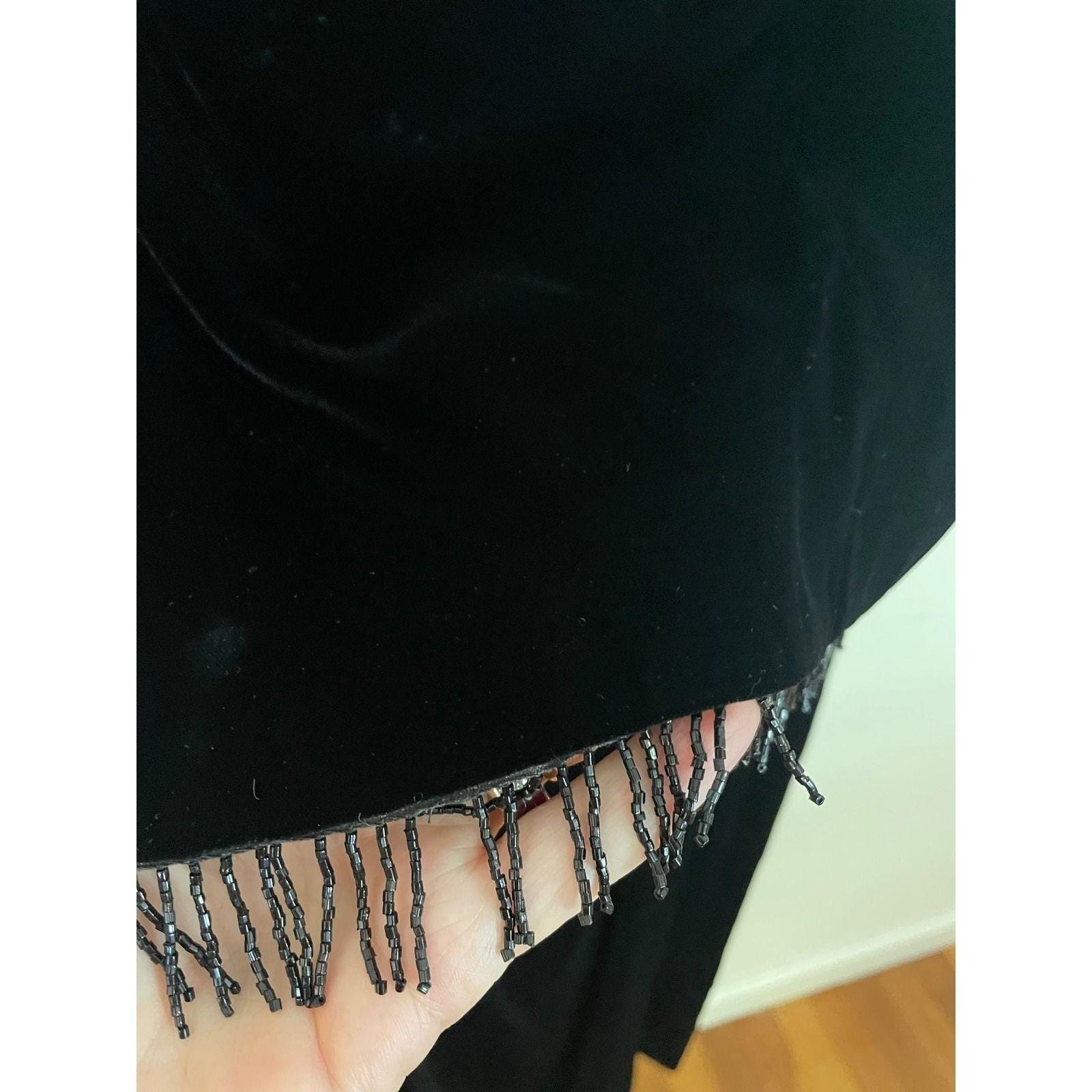 Vintage Black Velvet Dress Cocktail Beaded Best & Co Fifth Ave Small 60s