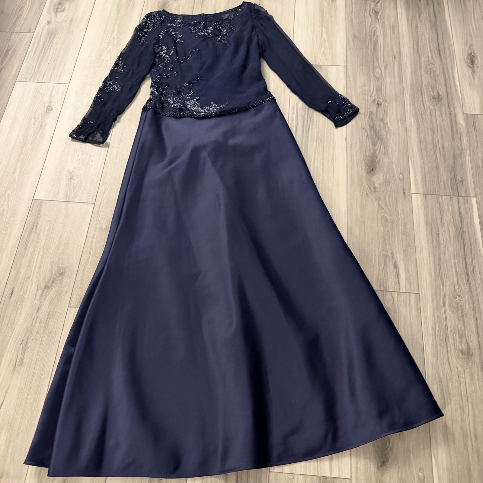 VTG 80s Jeet Blue 100% Silk Gown Dress Sequin Beaded Dynasty Luxury Glamour Sz 8